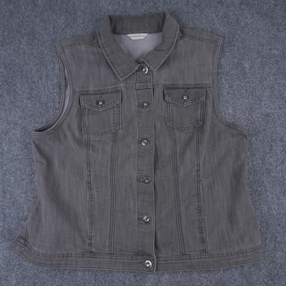 Christopher & Banks Denim Vest Womens XL Grey Button Up Sleeveless Jacket
